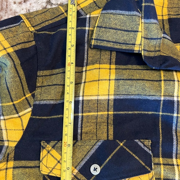 M NEW Design in Italy Flannel Shirt Mens Yellow Blue  Plaid Two Pockets Long Sle - Picture 2 of 7